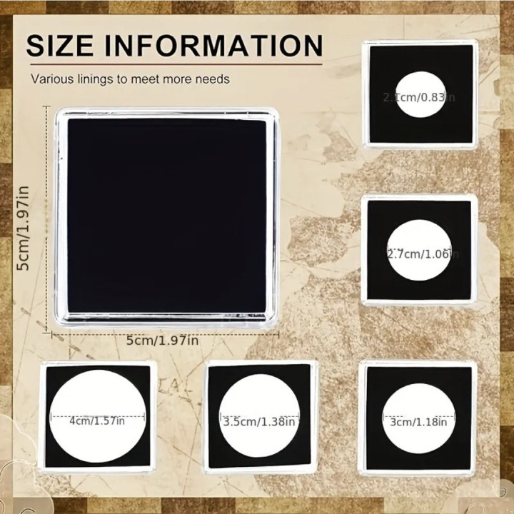 5 x Clear Square Silver Coin Capsules Holder with 5 Size Adjustable Gasket