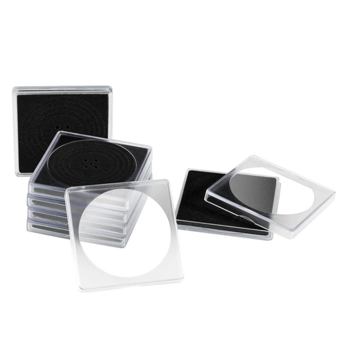 5 x Clear Square Silver Coin Capsules Holder with 5 Size Adjustable Gasket