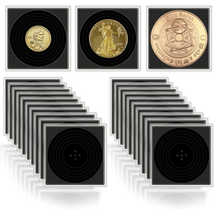 5 x Clear Square Silver Coin Capsules Holder with 5 Size Adjustable Gasket