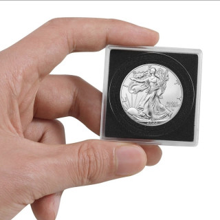 5 x Clear Square Silver Coin Capsules Holder with 5 Size Adjustable Gasket